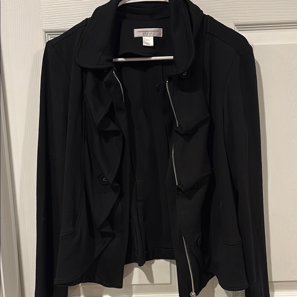 Christopher & Banks Black Ruffle Zip Blazer